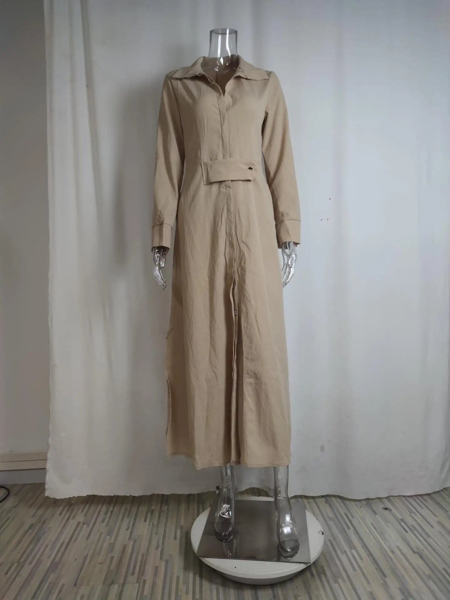 Primavera Verano mujer vestido de talla grande blanco Casual cuello pico solapa camisa de manga larga Maxi vestidos mujer bolsillo fiesta vestido largo
