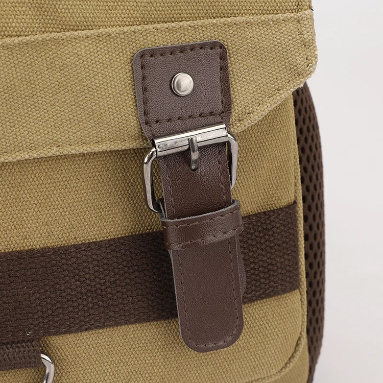 Mochila Retro de Lona, para Senderismo al Aire Libre, Multifuncional, con Múltiples Compartimentos, Bolsa de Pecho, Mochila Lateral