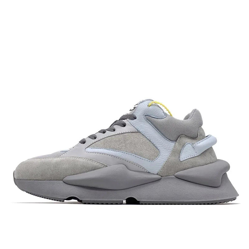 Zapatillas deportivas de plataforma para hombre, Mesh Nightclub Shoes, Retro Dad Sneakers de cuero genuino de alta calidad, Black Warrior