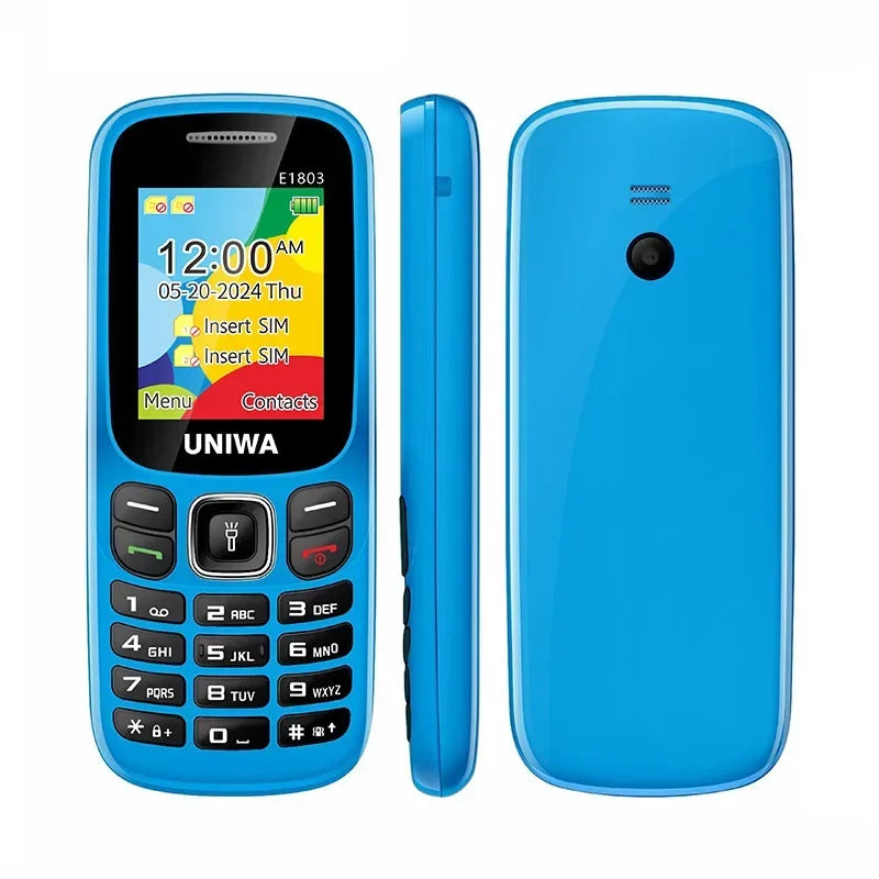 UNIWA E1803 2G precio bajo delgado GSM Mini teléfono móvil Dual SIM T9 teclado 800mAh batería Radio inalámbrica linterna teléfono para personas mayores