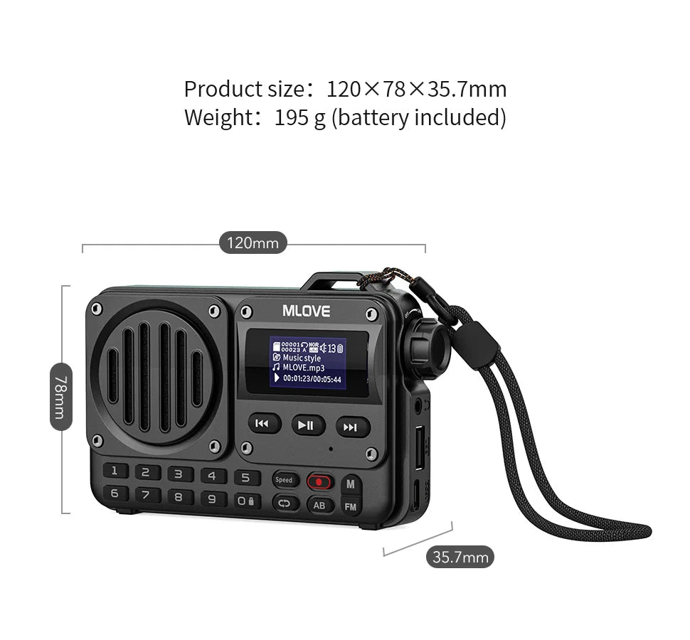 MLOVE BV800 Altavoz Bluetooth súper portátil con radio FM, pantalla LCD, antena, entrada auxiliar, disco USB, tarjeta TF, reproductor de MP3