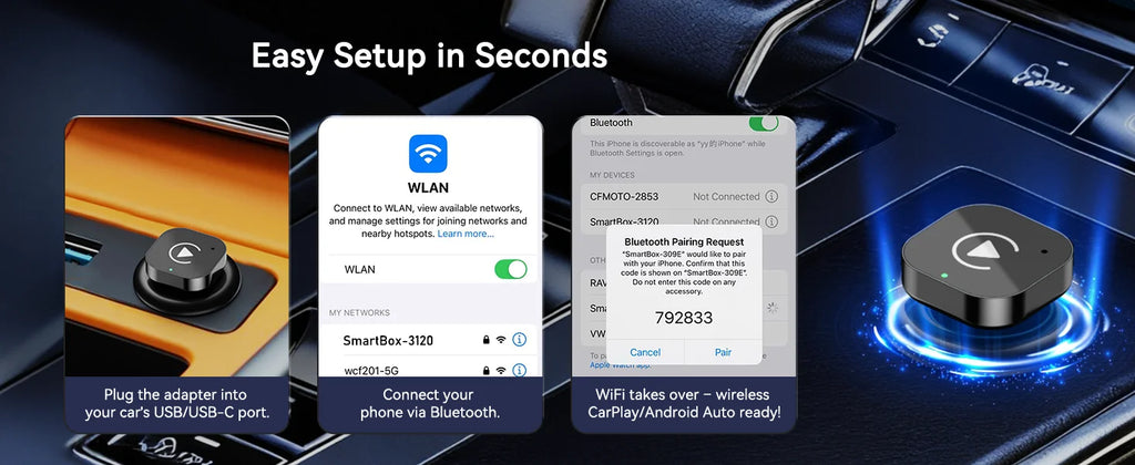 Spedal 2025 (puerto tipo C) El último CarPlay inalámbrico Apapter USB CarPlay y Android Auto converte con cable a Plug & Play inalámbrico