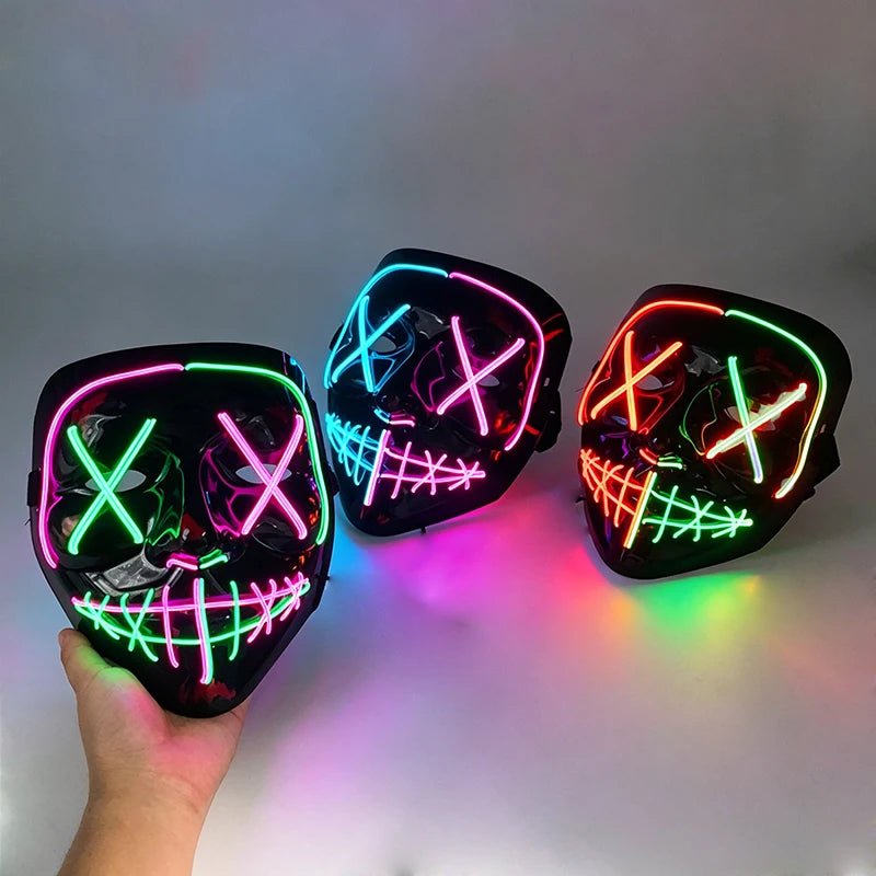 Máscara LED inalámbrica con luces intermitentes de colores mixtos, máscara de neón con cable EL, máscara luminosa para adultos, disfraces, cosplay, brilla en la oscuridad