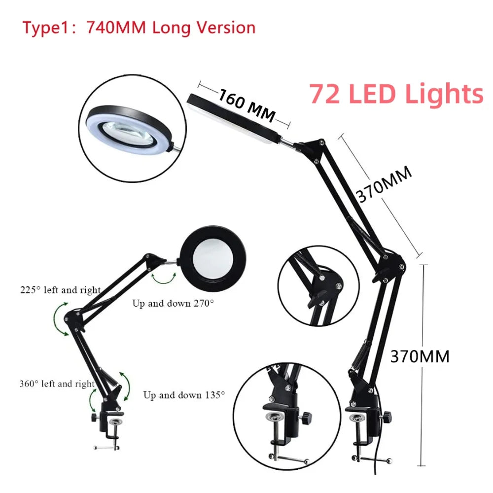 72LED 8X/10X nueva lupa iluminada USB 3 colores lupa LED para reparación de soldador/lámpara de mesa/belleza del cuidado de la piel
