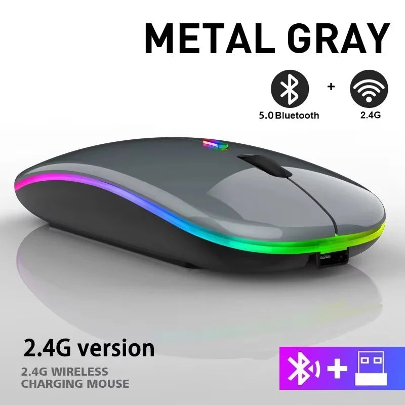 Ratón inalámbrico RGB recargable con Bluetooth, inalámbrico, retroiluminado con LED, ergonómico, para juegos, portátil, PC, 1600DPI