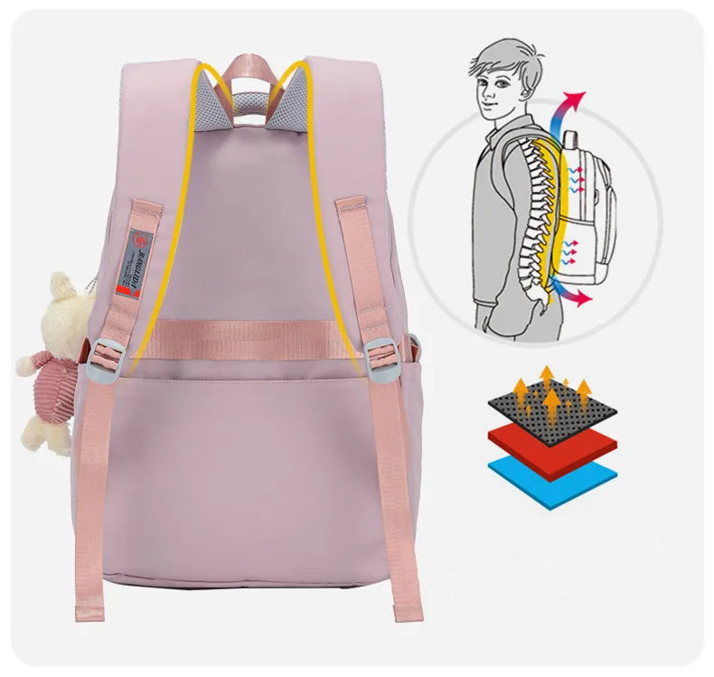 Mochila Escolar Rosa para Niñas y Adolescentes