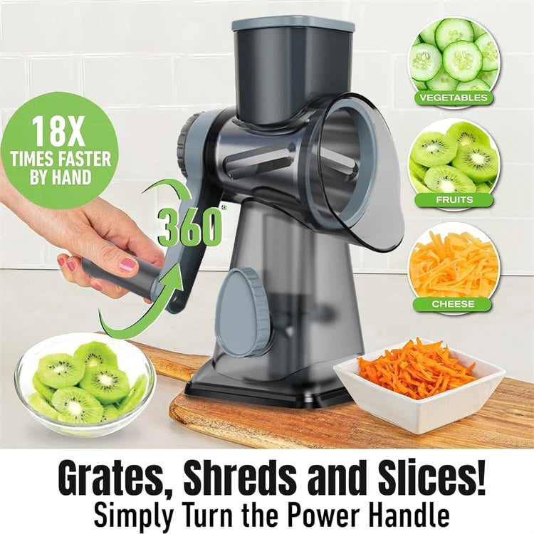 LMETJMA Rallador de queso giratorio 3 en 1, rebanador Manual versátil de verduras, molinillo de nueces y maní, trituradora de queso y verduras transparente JT242