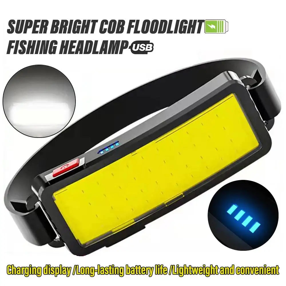 Linterna Frontal LED COB Portátil Recargable USB Resistente al Agua Camping