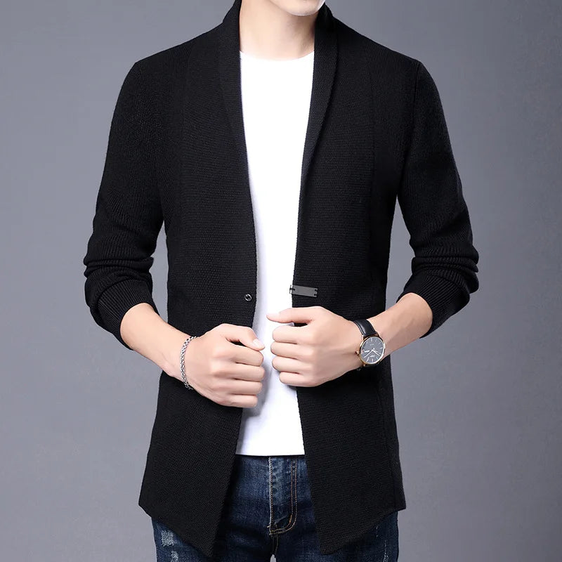 Cárdigan de punto ajustado de lana para hombre, ropa de calle de marca de alta calidad, suéter japonés, abrigos informales, chaqueta, ropa para hombre 2025