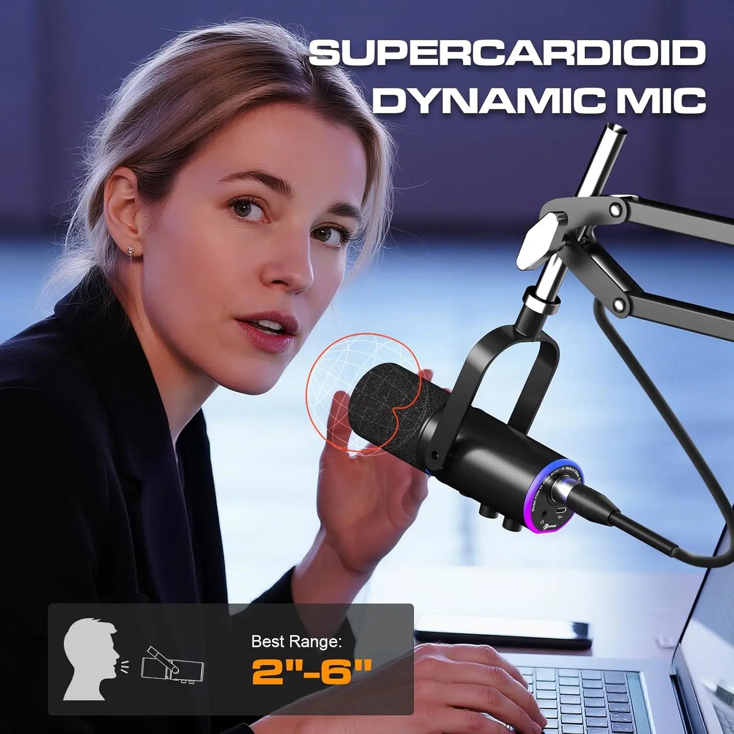 Micrófono XLR/USB para Podcast y Juegos con Brazo