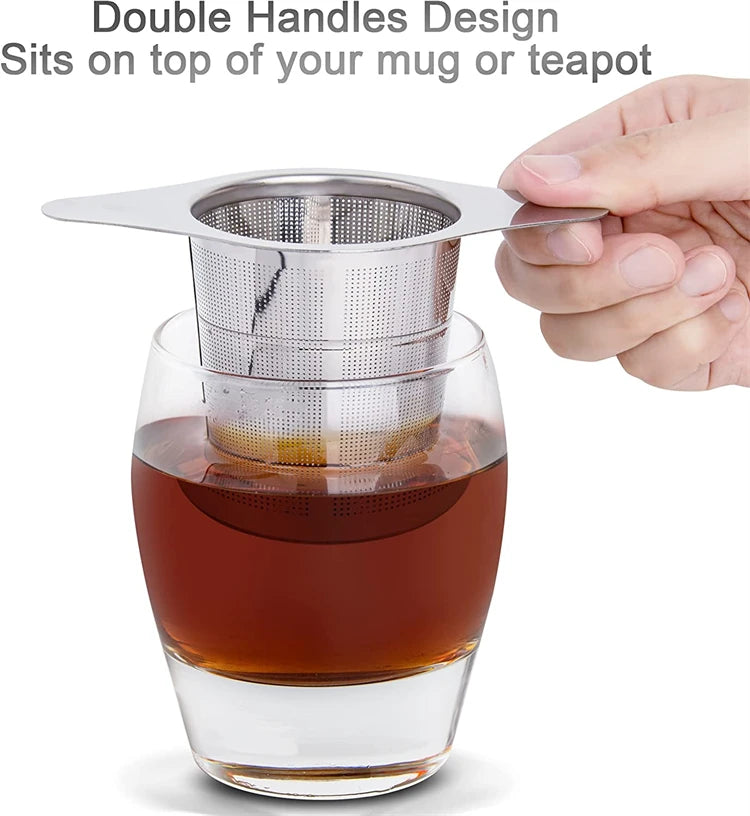 LMETJMA-colador de malla para infusor de té de acero inoxidable, con asas dobles, de gran capacidad, para empare el té de hojas sueltas, JT209