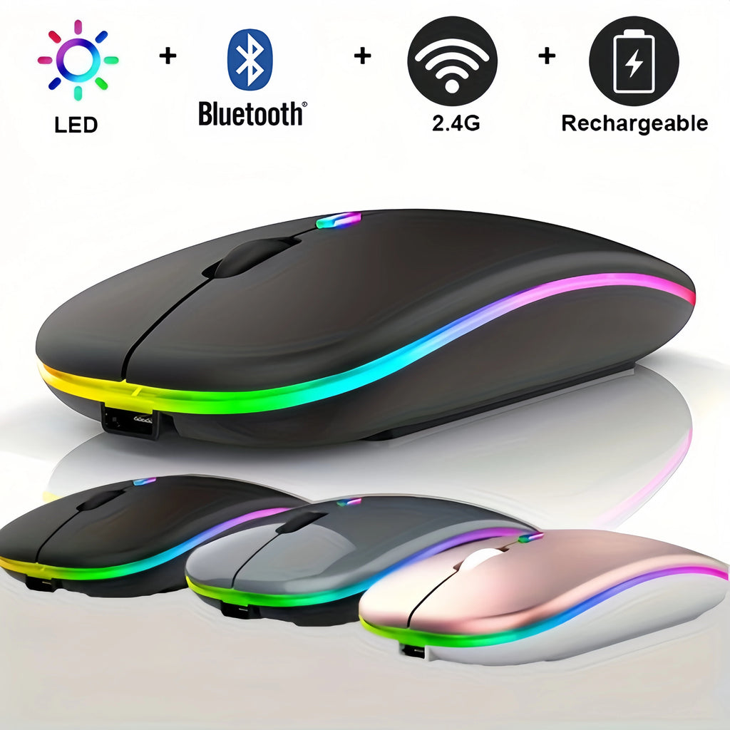 Ratón inalámbrico de 2,4 GHz, recargable por Bluetooth, silencioso, ergonómico, para juegos, con retroiluminación USB, ratón de 1600DPI para PC y portátiles