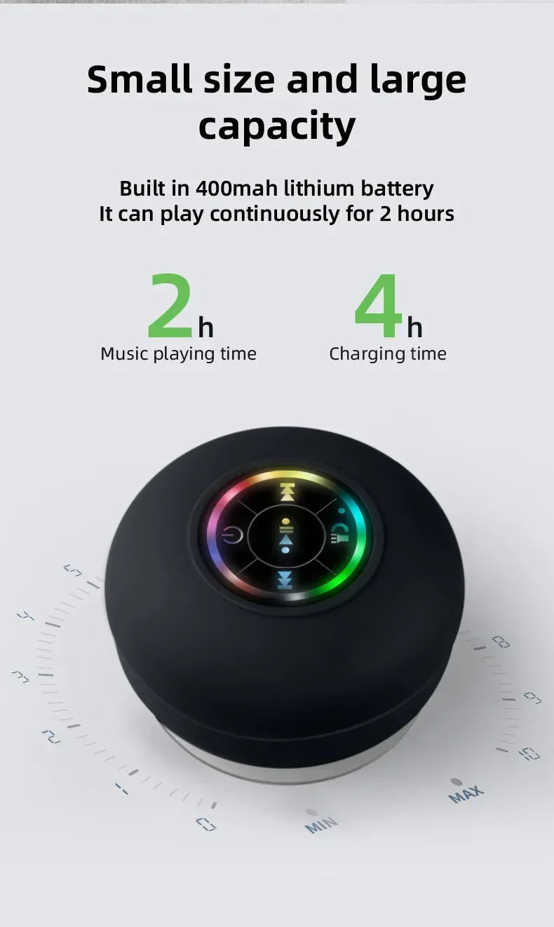 Altavoz de ducha Bluetooth, minialtavoz inalámbrico portátil con micrófono, ventosa IPX4, resistente al agua para viajes, piscina, río flotante