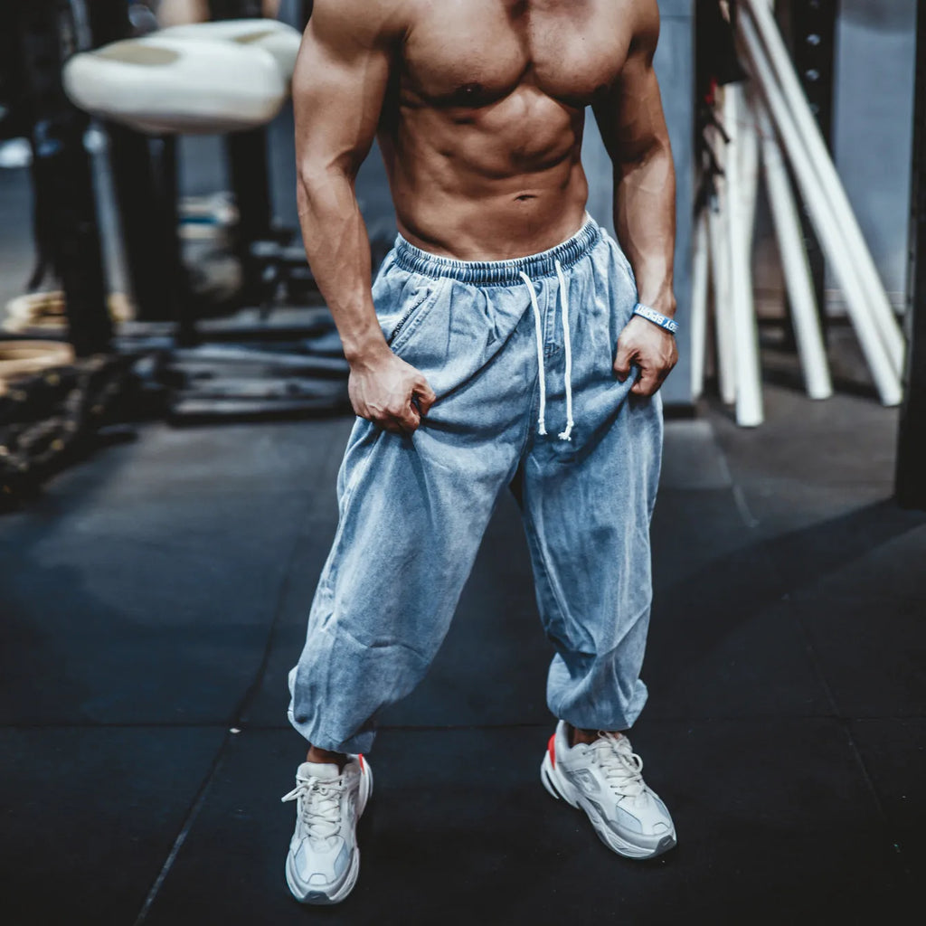 Pantalones Vaqueros Jogger Holgados para Hombre, Negro y Azul, Talla Grande