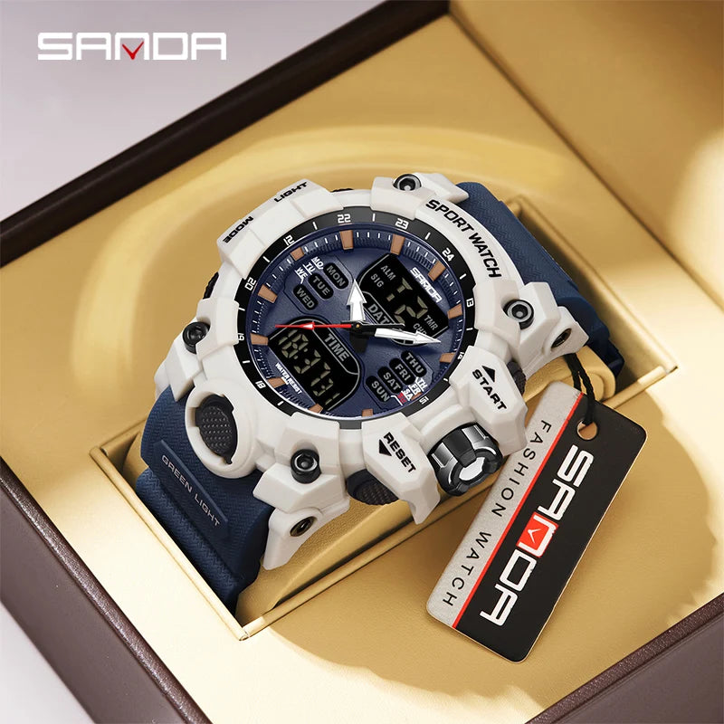 Reloj Deportivo Digital SANDA para Hombre con Doble Pantalla LED y Alarma