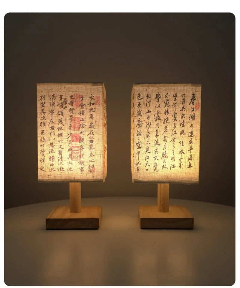 Lámparas de mesa de decoración LED, enchufe regulable Simple, luz nocturna, pantalla de tela, luces cuadradas para dormitorio, mesita de noche de estilo chino