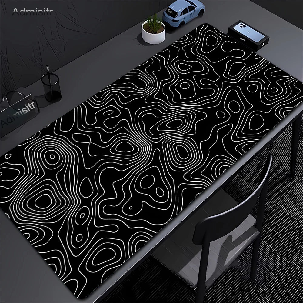 Alfombrilla de escritorio XXL, alfombrilla de ratón líquida Strata blanca y negra, alfombrilla de ratón abstracta grande, alfombrilla de escritorio para juegos con Lockedge, alfombra antideslizante para oficina