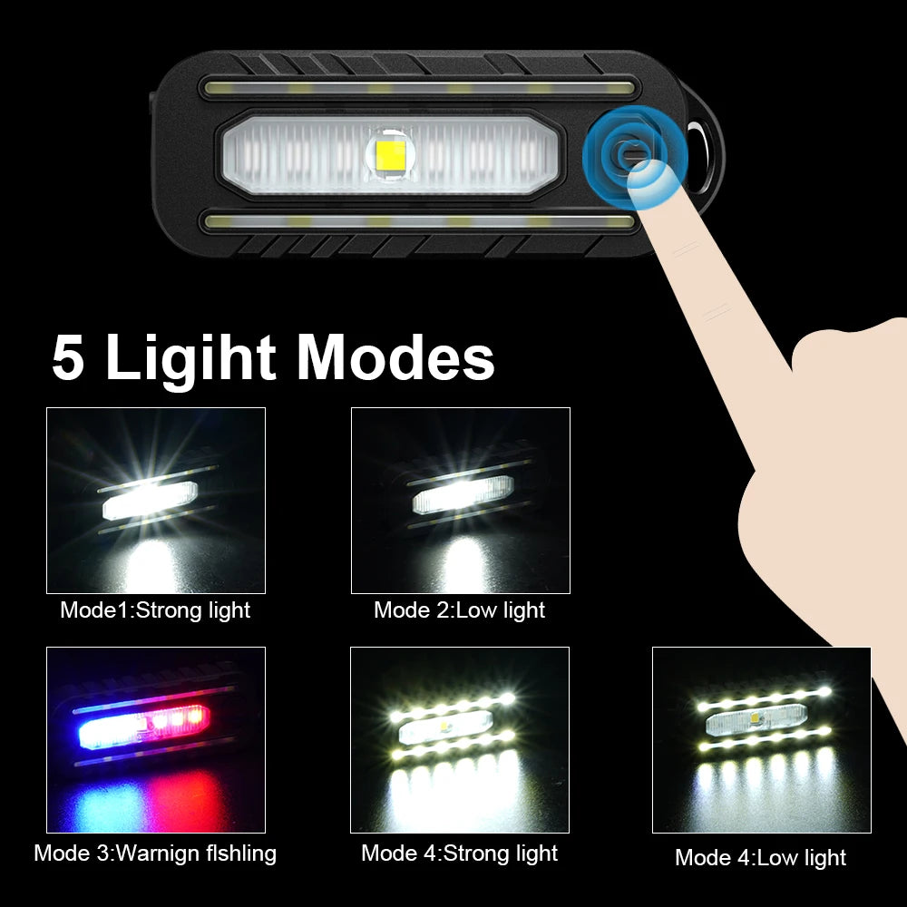 Mini linterna LED recargable por USB para bicicleta, linterna de bolsillo portátil, llavero, lámpara, luz trasera de bicicleta, luz de advertencia de Flash