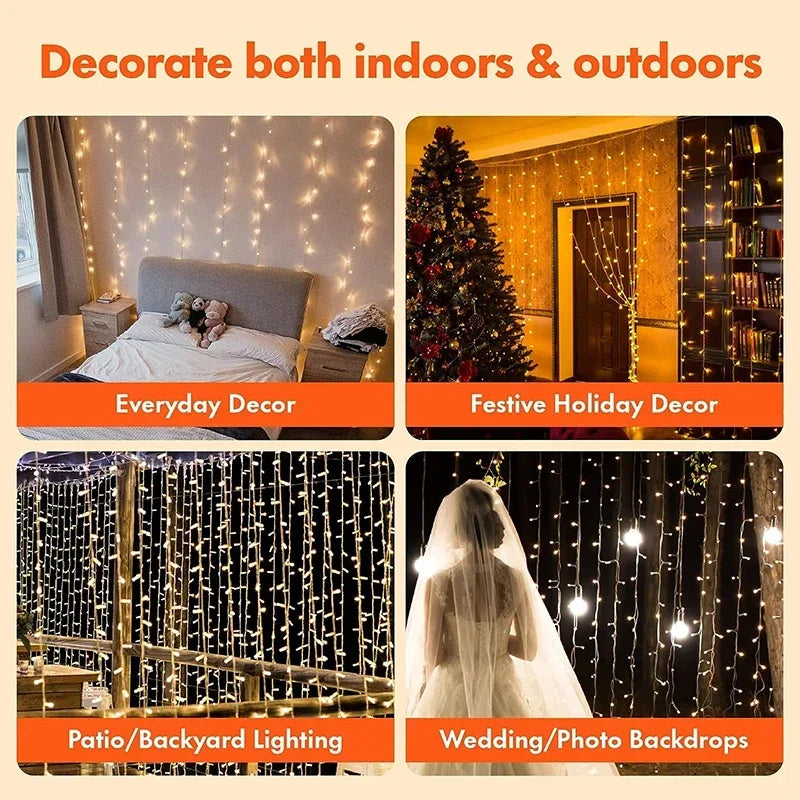 Guirnalda de cortina, cadena de luces Led, decoración navideña para Festival, 8 modos, luz navideña Usb para dormitorio, hogar y exteriores