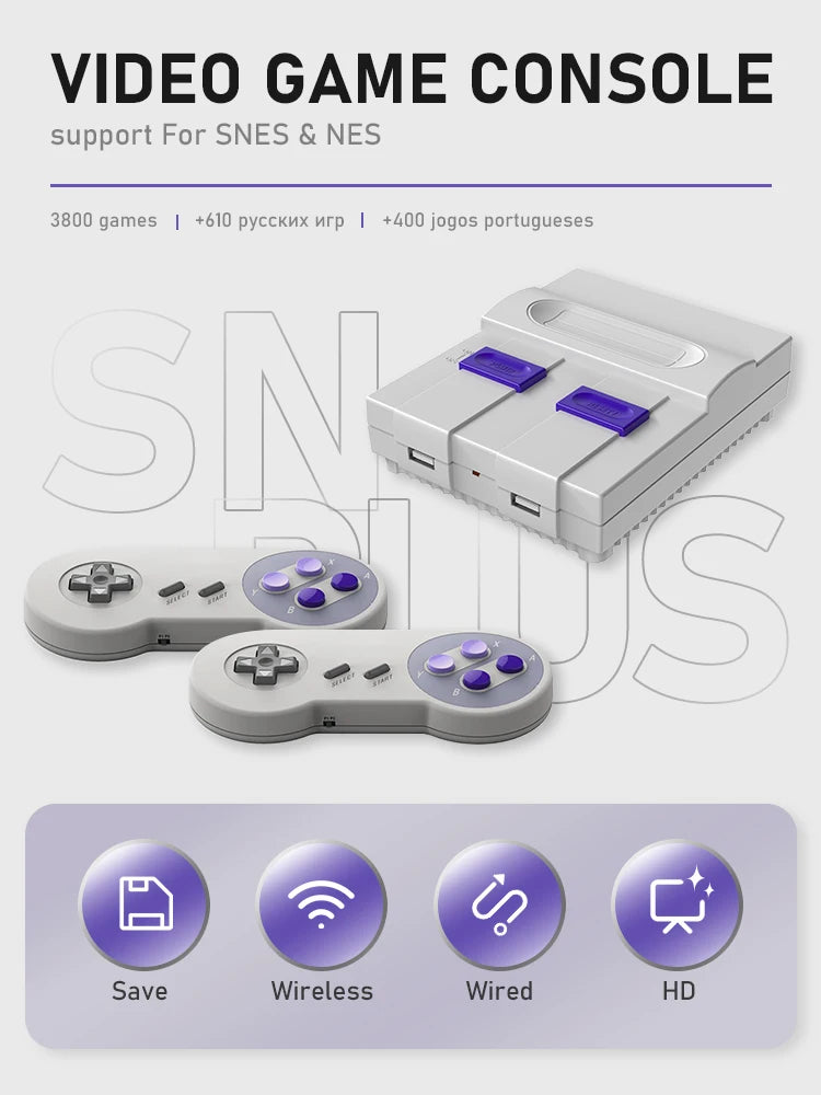 Mini consola de videojuegos Retro Dendy inalámbrica de 16 bits, más de 4400 juegos para consola Super NES SFC FC 4k para SNES