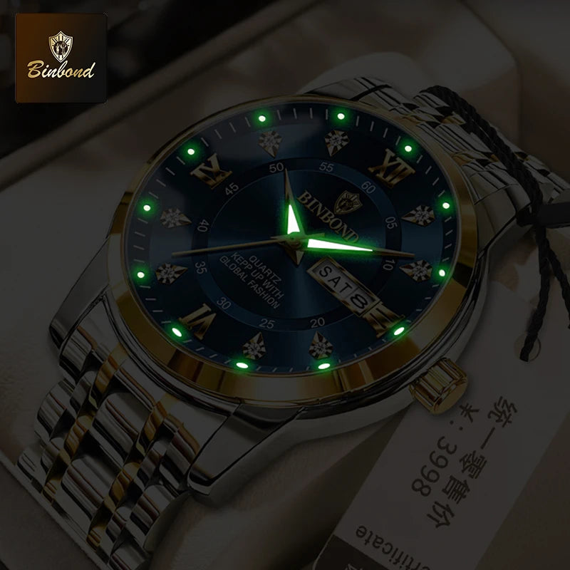 Reloj de pulsera deportivo BINBOND para hombre, cuarzo, resistente al agua