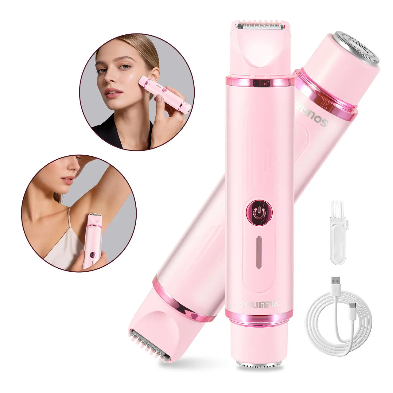 Recortadora de vello para mujer, afeitadora eléctrica de doble cabezal, diseño 2 en 1, depiladora femenina para axilas, brazos, piernas, bikini, ingle, depiladora.