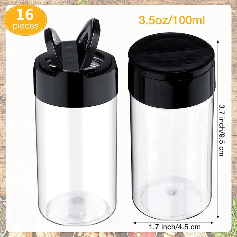 LMETJMA-tarro de especias de plástico transparente con tapas agitadoras, contenedores de condimentos para cocina, almacenamiento de especias en polvo, JT198