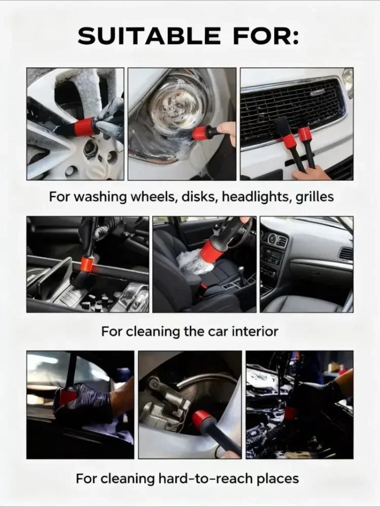 Juego de 6 cepillos para detalles de cuidado de lavado de coches, para limpiar ruedas, salpicaderos, salidas y más, cepillos de limpieza para automóviles, accesorios para automóviles
