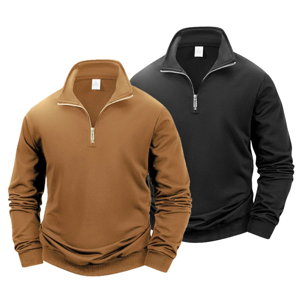 Otoño hombres cremallera pulóver de manga larga suéter hombres cálido delgado Casual cuello alto cuello simulado pulóver sudaderas Tops