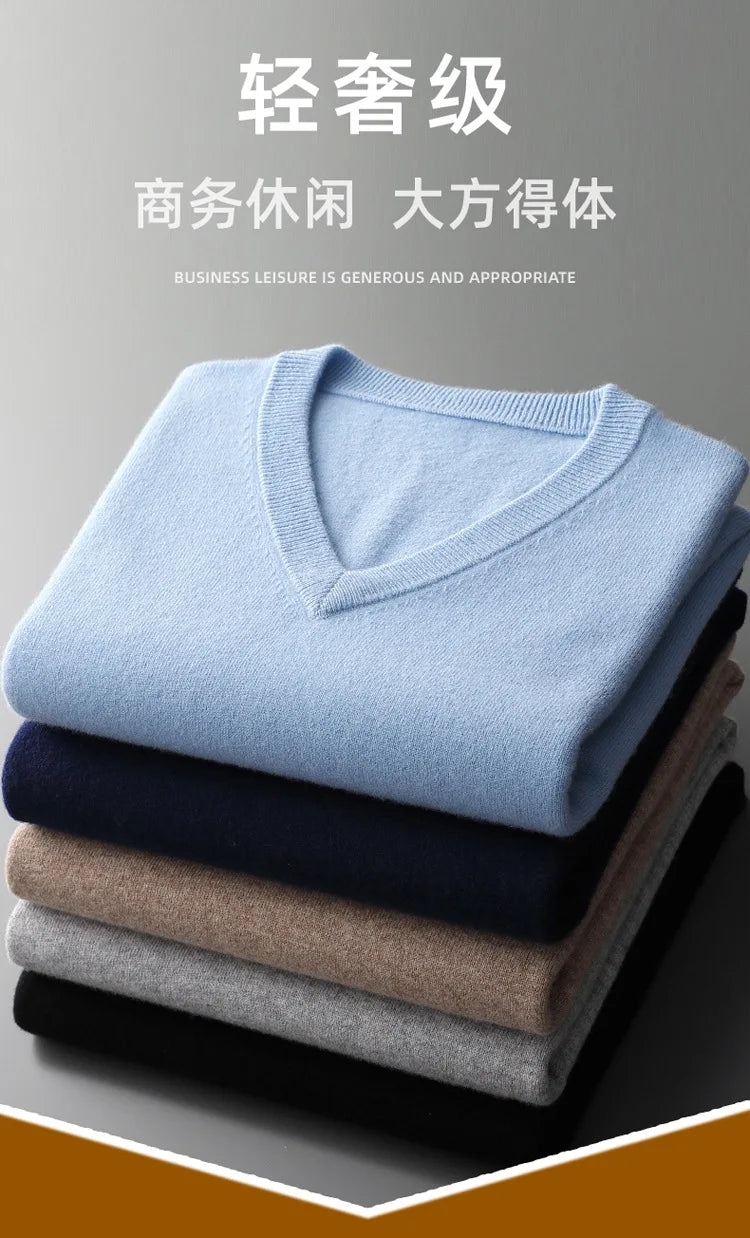 Buzo de punto con cuello en V para hombre - Algodón y Cachemira