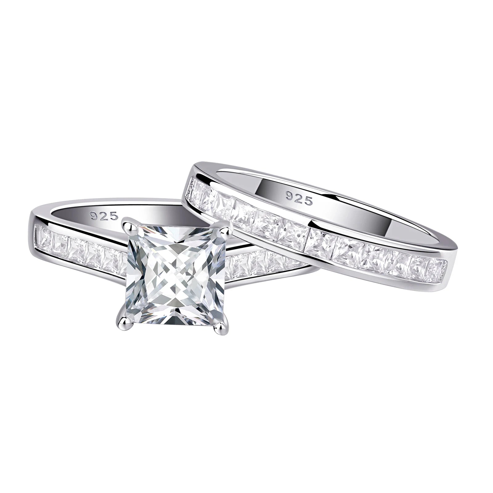 Conjunto de anillos de boda con moissanita certificada y chapado en oro