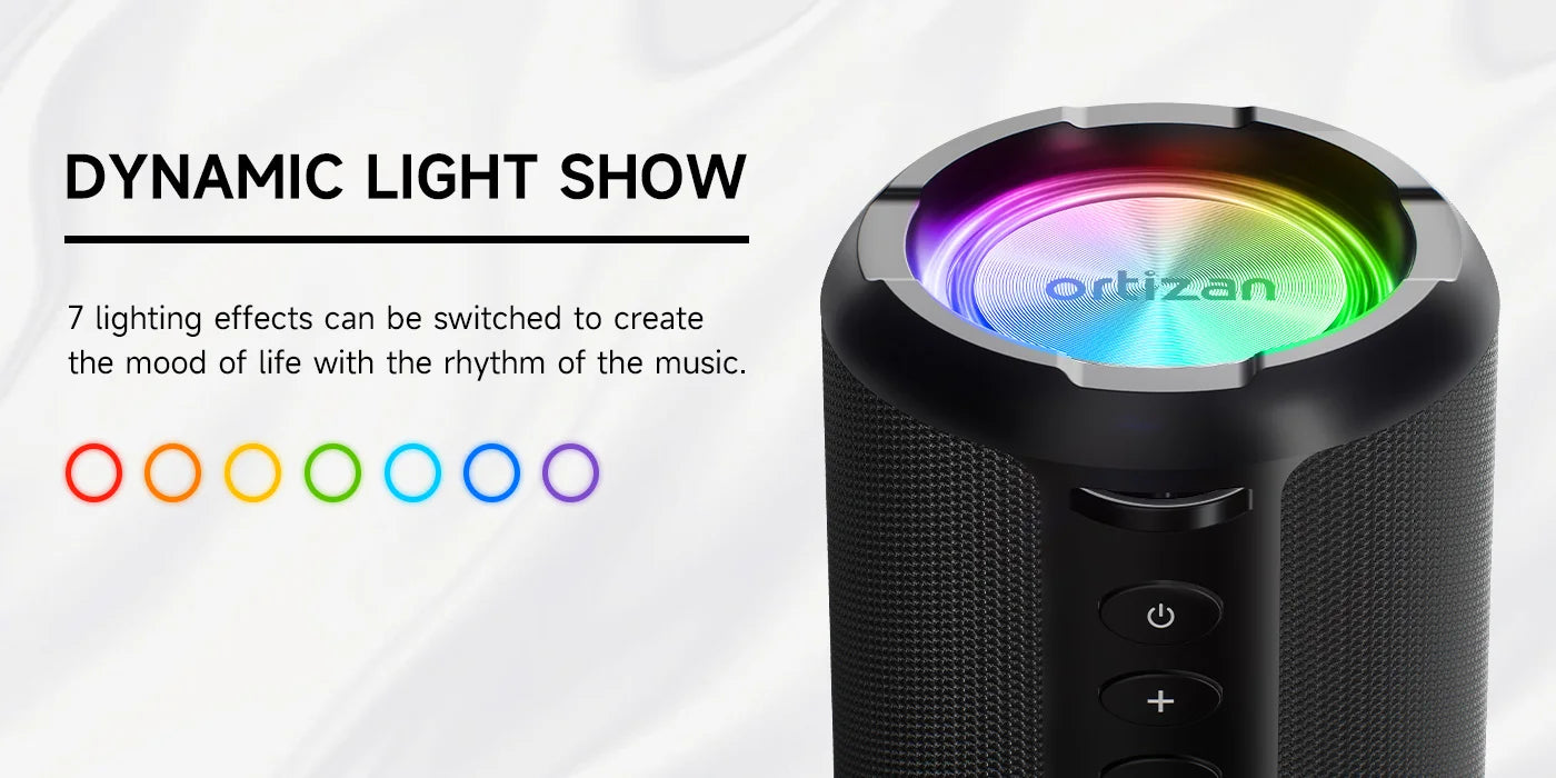Altavoz Bluetooth portátil Ortizan X9S, altavoz inalámbrico con sonido fuerte Bass Boost HD con luz LED, resistente al agua IPX7, altavoz de 15W