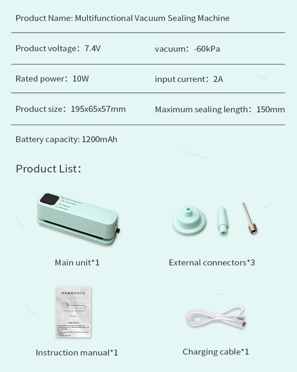 Sellador al vacío portátil inalámbrico con carga USB y 3 modos de sellado