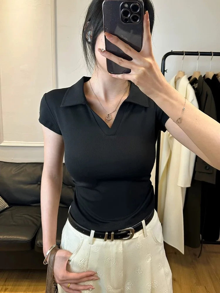 Camiseta Básica Ajustada de Algodón para Mujer