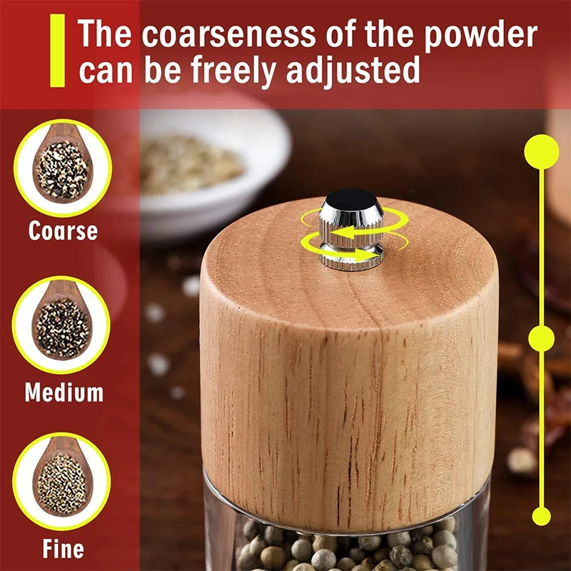 LMETJMA Juego de molinillo de sal y pimienta acrílico premium Molinos de sal y pimienta manuales Agitadores de madera con núcleo de cerámica ajustable 137