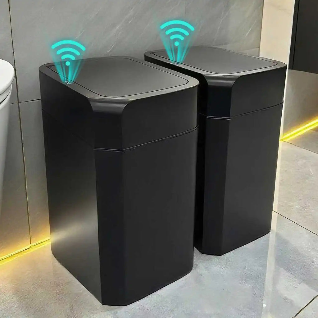ONEKA Cubo de basura negro de inducción con sensor de movimiento automático delgado para baño, dormitorio, cocina, oficina