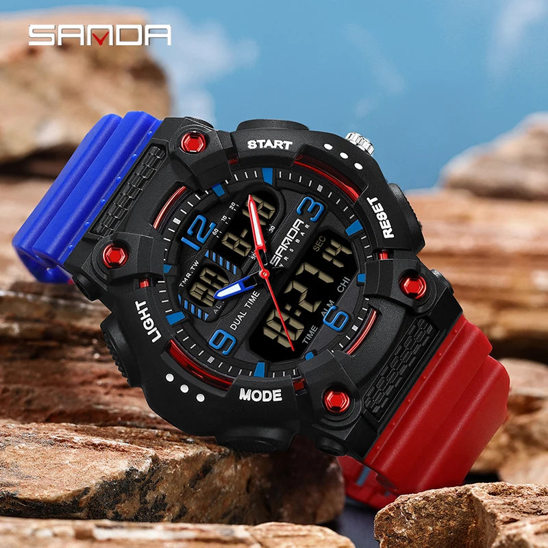 Reloj Digital Deportivo SANDA Pantalla Dual Resistente al Agua 5 Bar