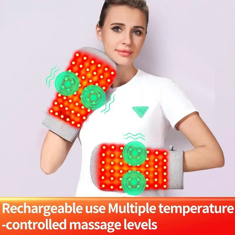 Protector de guante calefactor eléctrico con luz roja, función de masaje por vibración, alivia la rigidez del dolor de las articulaciones de las manos y las muñecas