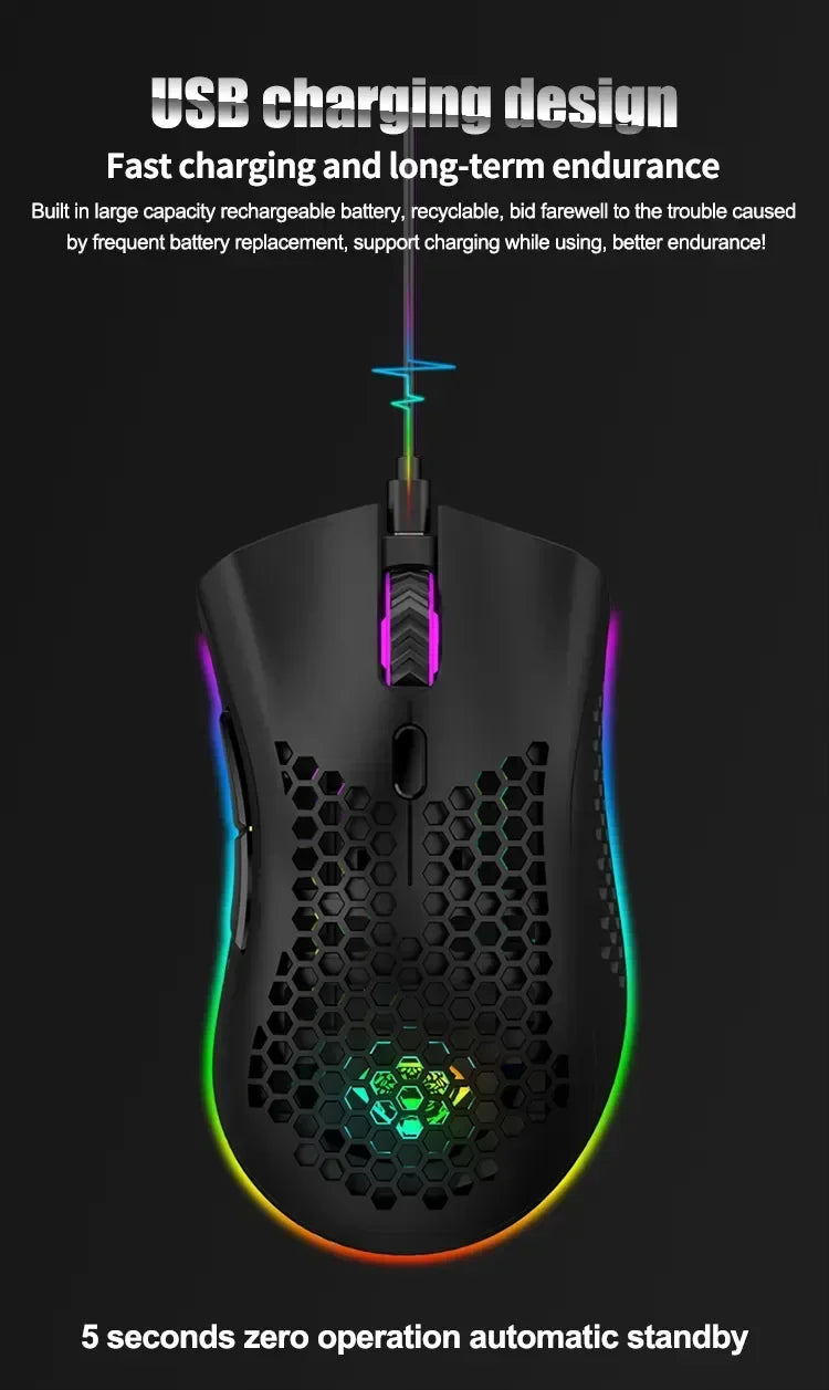 Ratón inalámbrico BM600 USB 2,4G inalámbrico RGB óptico celular ratón para juegos ergonómico óptico de panal ratón inalámbrico de oficina