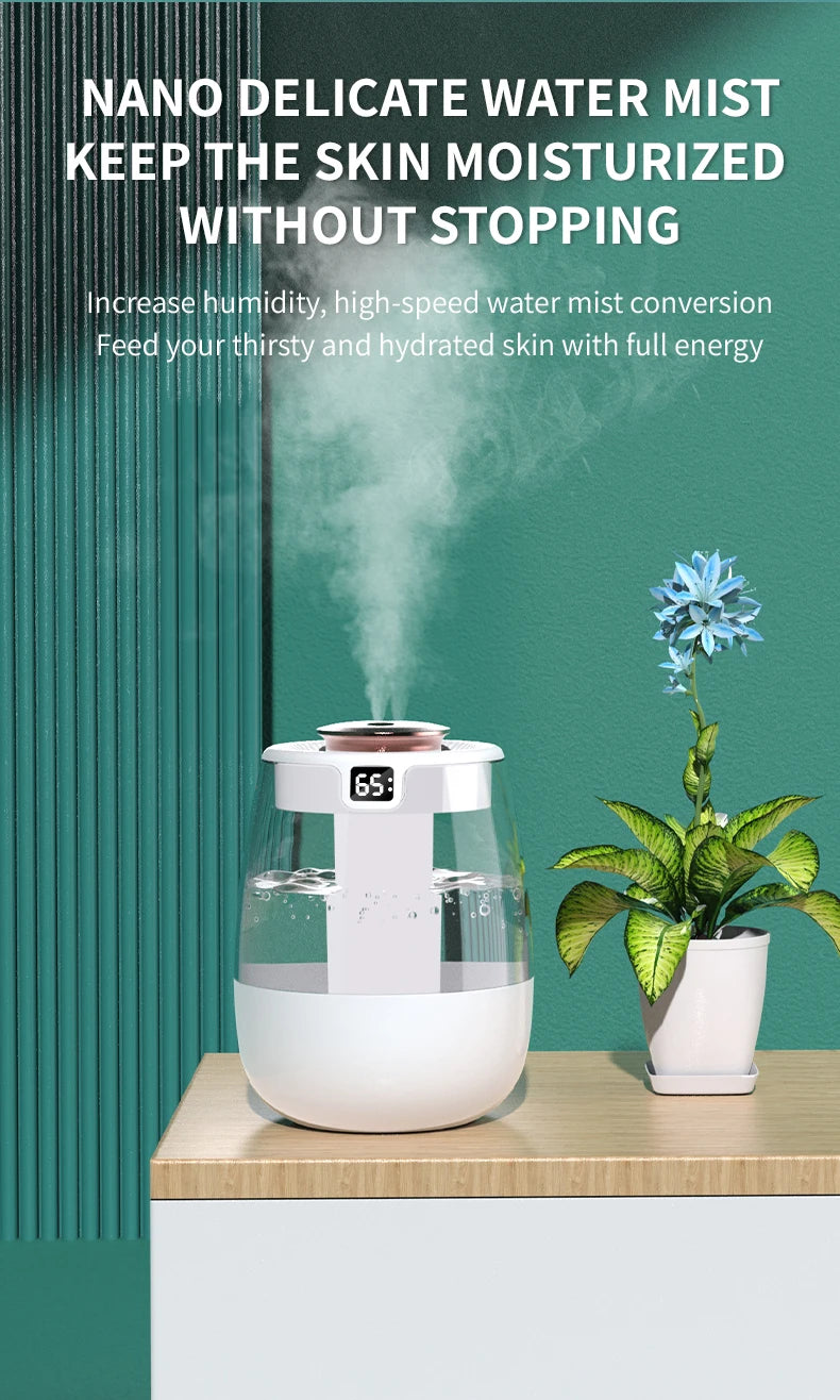 Tres modos de humidificador opcional, doble pulverización para el hogar y la Oficina, suplemento de agua y aire con pulverizador grande, pantalla digital inteligente