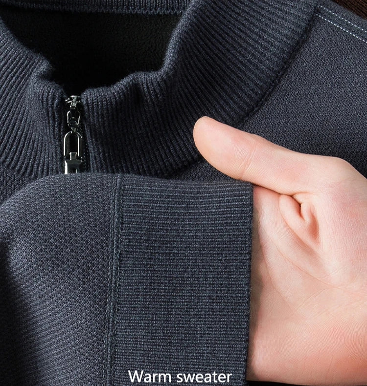 Suéter grueso de terciopelo de alta calidad, jersey con media cremallera para hombre, nueva camiseta cálida holgada informal, prendas de punto