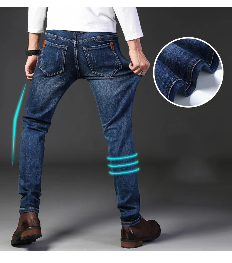 Pantalones Vaqueros Coreanos para Hombre, Elásticos, Ajuste Regular