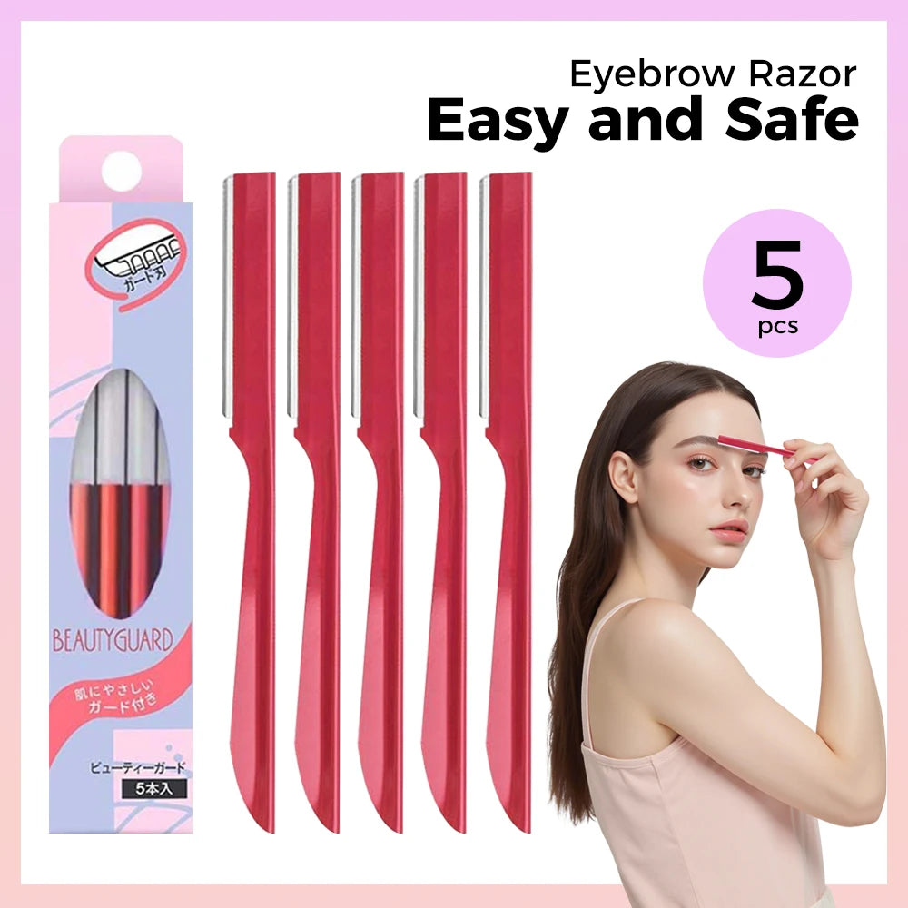 Juego de maquinillas de afeitar para cejas para mujer, utensilio para eliminar el vello Facial con cubierta, maquillaje, belleza, cuchillas seguras, herramientas de recorte, 5 uds.