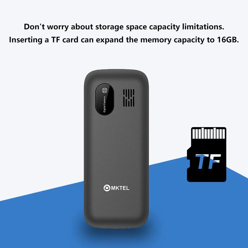 Teléfono Móvil MKTEL M2023 para Personas Mayores, Pantalla de 1.77 Pulgadas, Botones Grandes, Doble SIM, Bluetooth, Cámara, Juegos, Radio FM, Linterna, Larga Duración de Batería