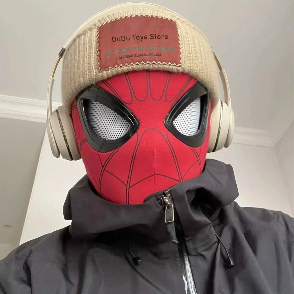 Máscara de Spiderman con ojos de Control remoto móvil, máscara de Spiderman Peter Parker, máscara de disfraz de Halloween, Material de tela de LICRA