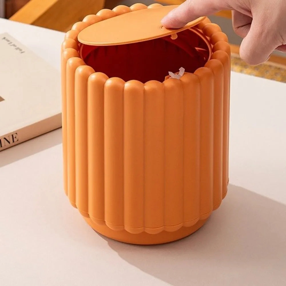 Cubo de basura de escritorio con tapa abierta, cubo de basura con forma de girasol de gran apertura, cubo de almacenamiento de plástico antideslizante para oficina