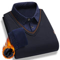Suéter de felpa para hombre, jersey falso de dos piezas para otoño e invierno, Polo con cuello de lana, Top grueso y cálido, jerséis informales