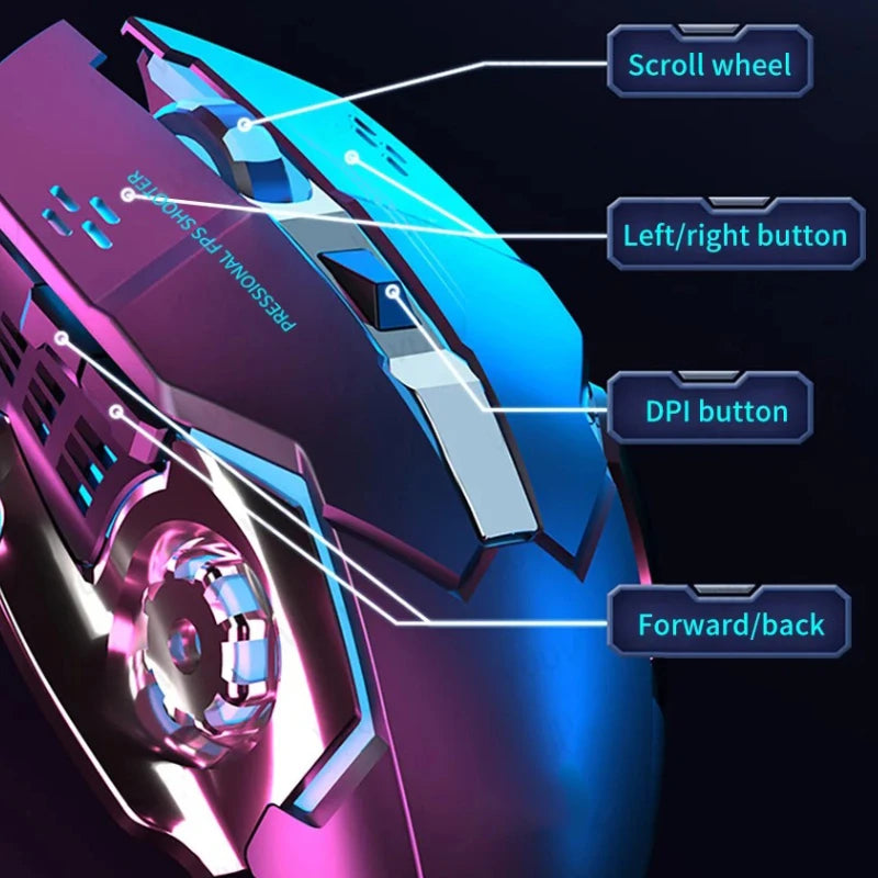 Ratón inalámbrico recargable para videojuegos, Mouse silencioso con Bluetooth, 2,4G, USB, retroiluminación mecánica, PC, Gamer