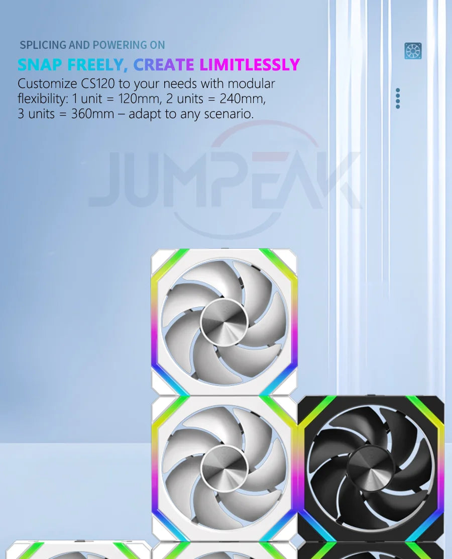 JUMPEAK CS120 ARGB ventilador de refrigeración 360mm 240mm Modular apilable empalme PWM silencioso 120mm RGB ventiladores para juegos PC caja enfriador de agua