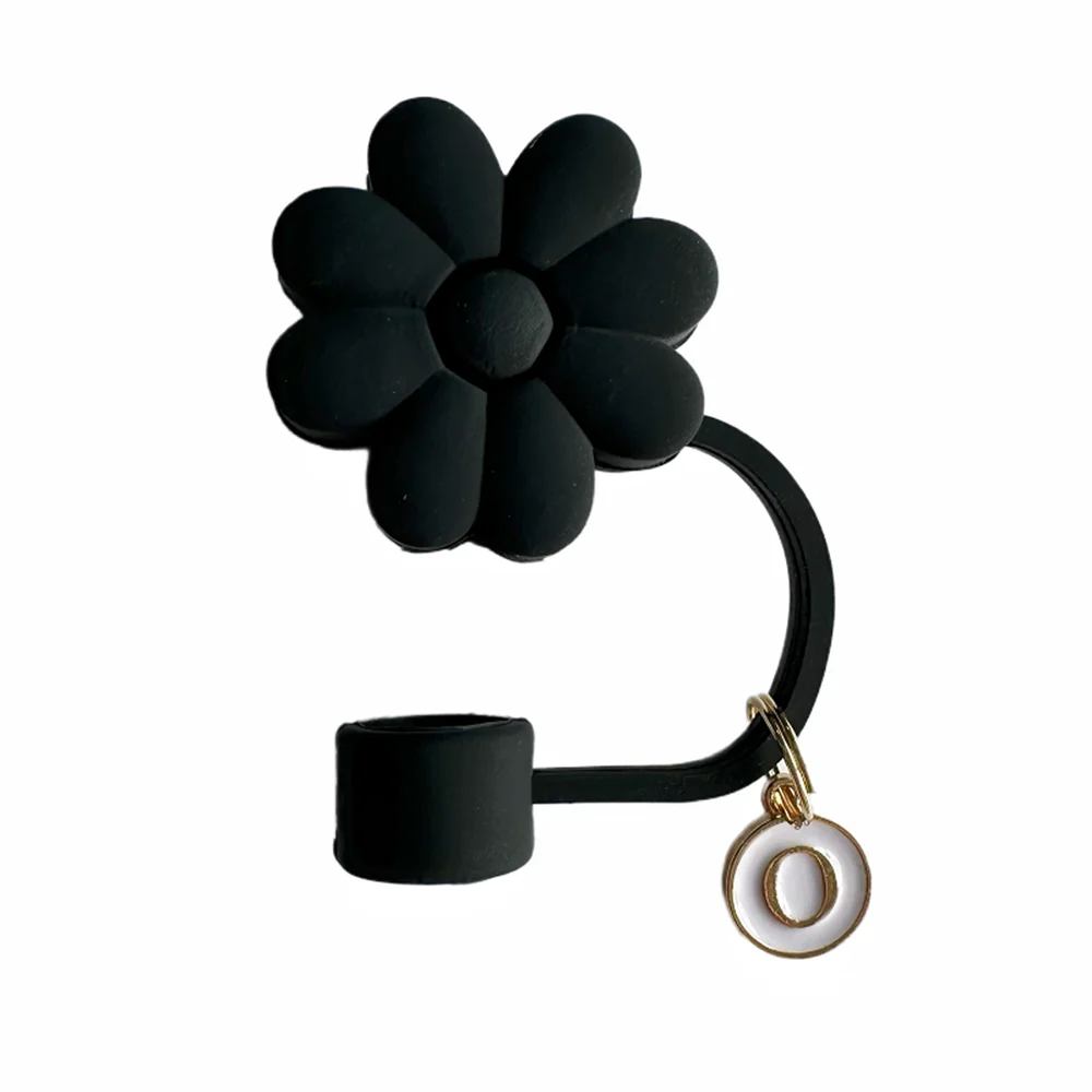 Tapas de Paja de Silicona con Diseño Floral - 26 Letras (Negro)